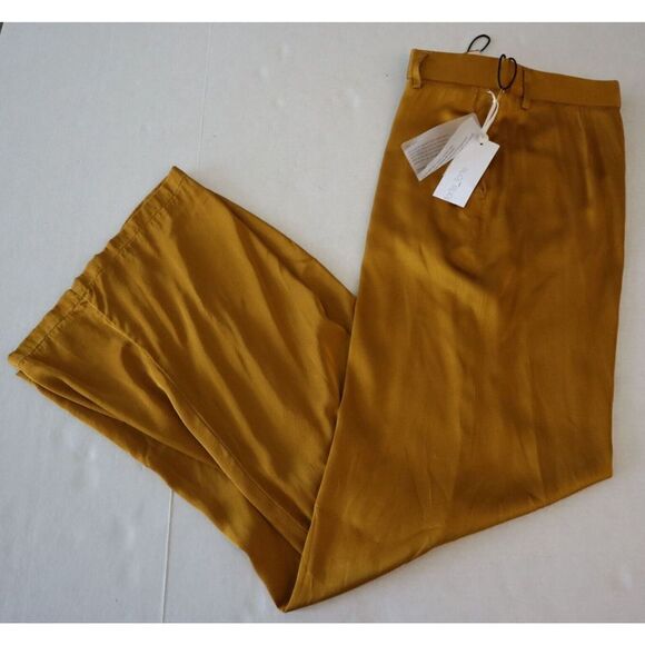 Forte_Forte 10064 Women's Sz 0 Amber/Gold Shining Silk High Waist Pants - Picture 8 of 9